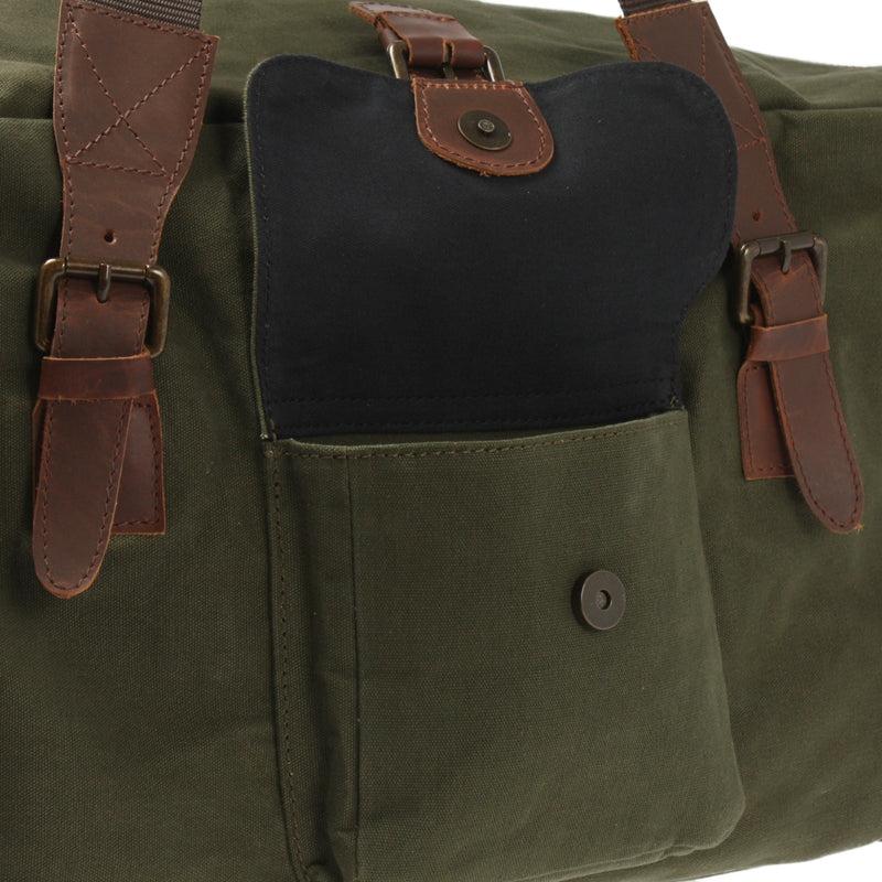 Leconi großer Weekender Reisetasche Sporttasche Damen Herren Leder Canvas grün LE2019 Vatertagsangebot