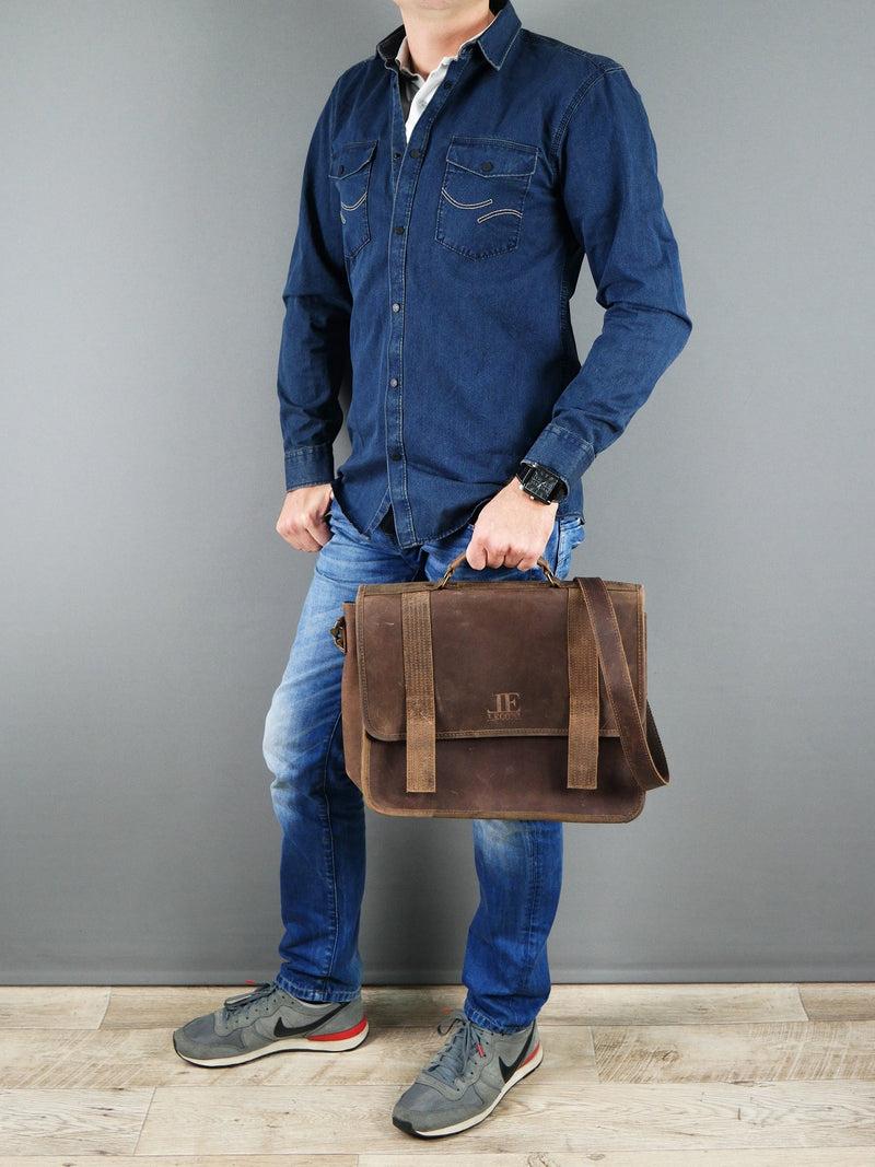 Leconi Aktentasche Lehrertasche Businesstasche Damen Herren Leder braun LE3043 Valentinstagsangebot