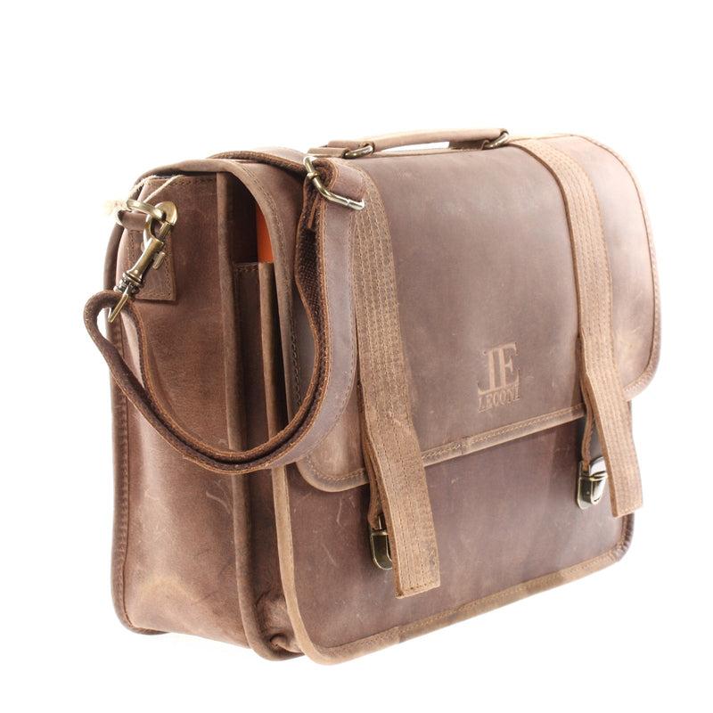 Leconi Aktentasche Lehrertasche Businesstasche Damen Herren Leder braun LE3043 Valentinstagsangebot