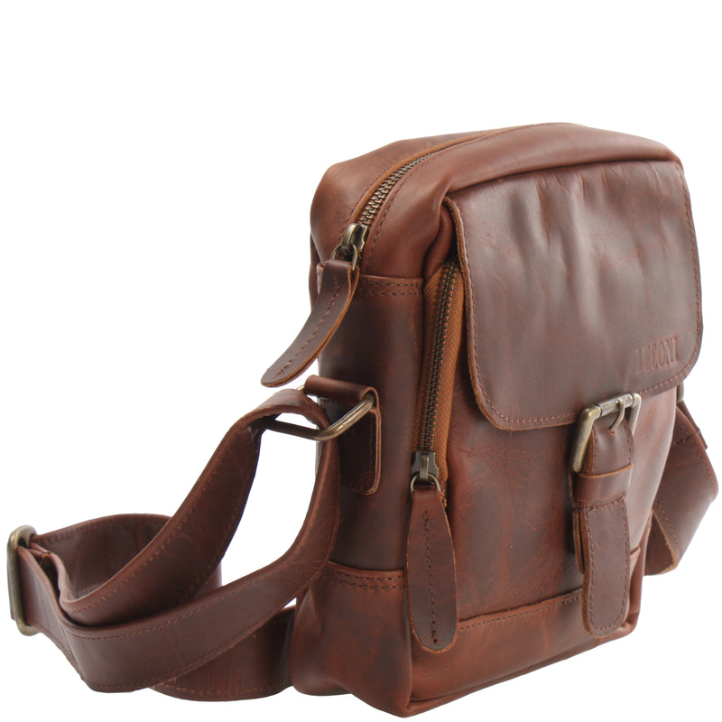 Leconi kleine Umhängetasche Ledertasche Freizeittasche Leder braun LE3042 Lagerräumung