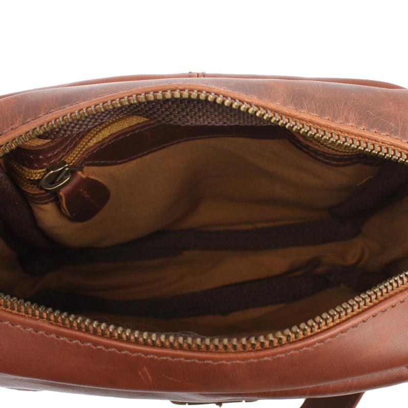 Leconi kleine Umhängetasche Ledertasche Freizeittasche Leder braun LE3042 Lagerräumung