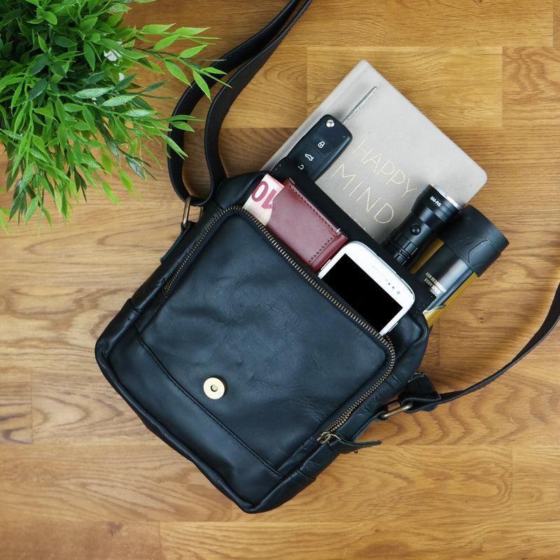 Leconi kleine Freizeittasche Umhängetasche Schultertasche Leder schwarz LE3042 Heißer Verkauf