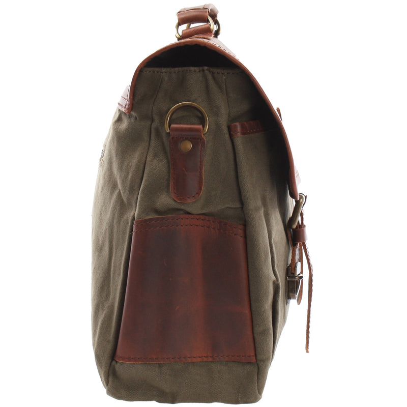 Leconi Messenger Bag Din A4 Kuriertasche Leder Canvas grün LE3018 Top Angebot