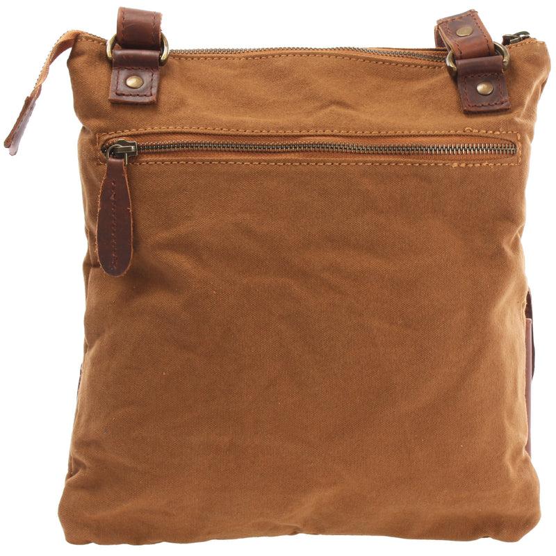 Leconi Umhängetasche Schultertasche Damen Herren Used Look Leder Canvas cognac LE3011 Neueste Mode