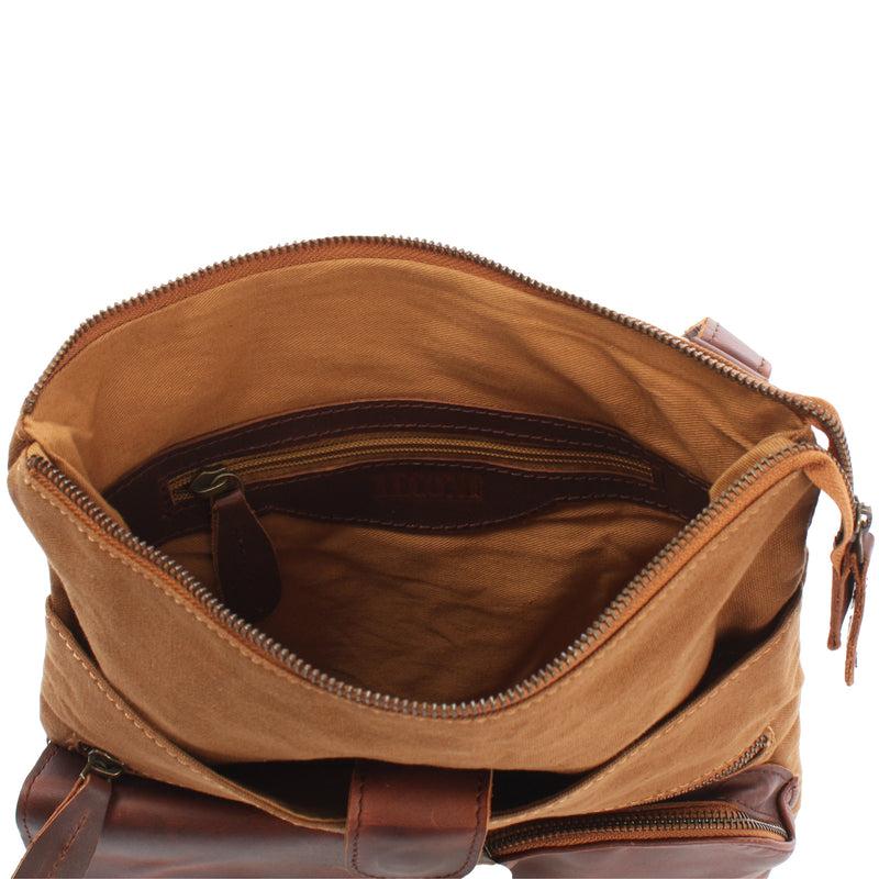 Leconi Umhängetasche Schultertasche Damen Herren Used Look Leder Canvas cognac LE3011 Neueste Mode