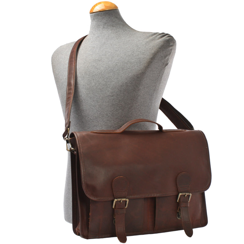 Leconi Aktentasche Businesstasche Messenger Bag Vintage Leder braun LE3009 Online Outlet