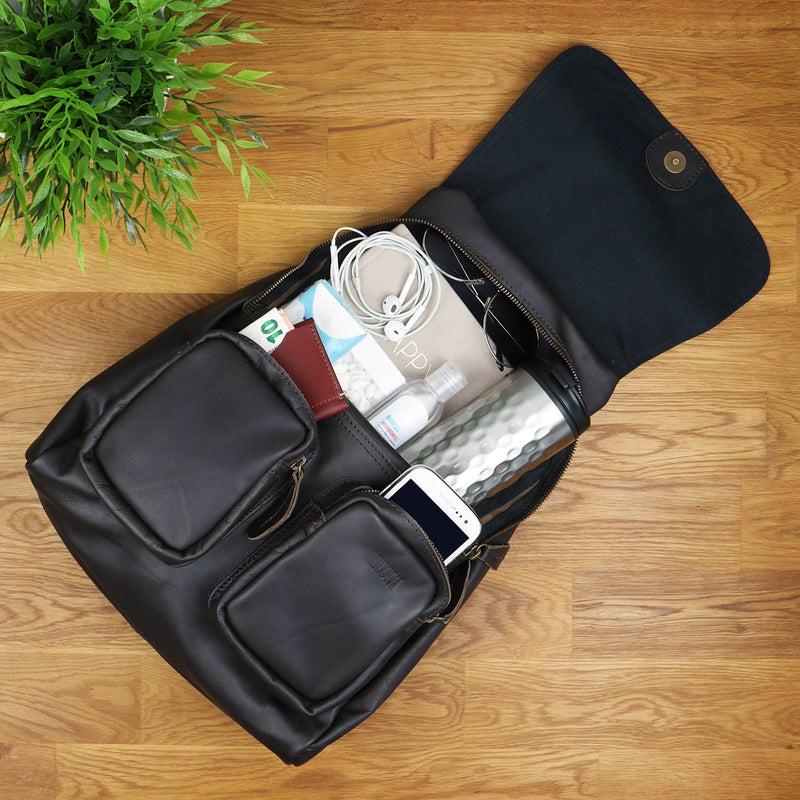 Leconi Rucksack Freizeitrucksack vintage Lederrucksack Damen Herren Leder dunkelbraun LE1008 Exklusive Angebote