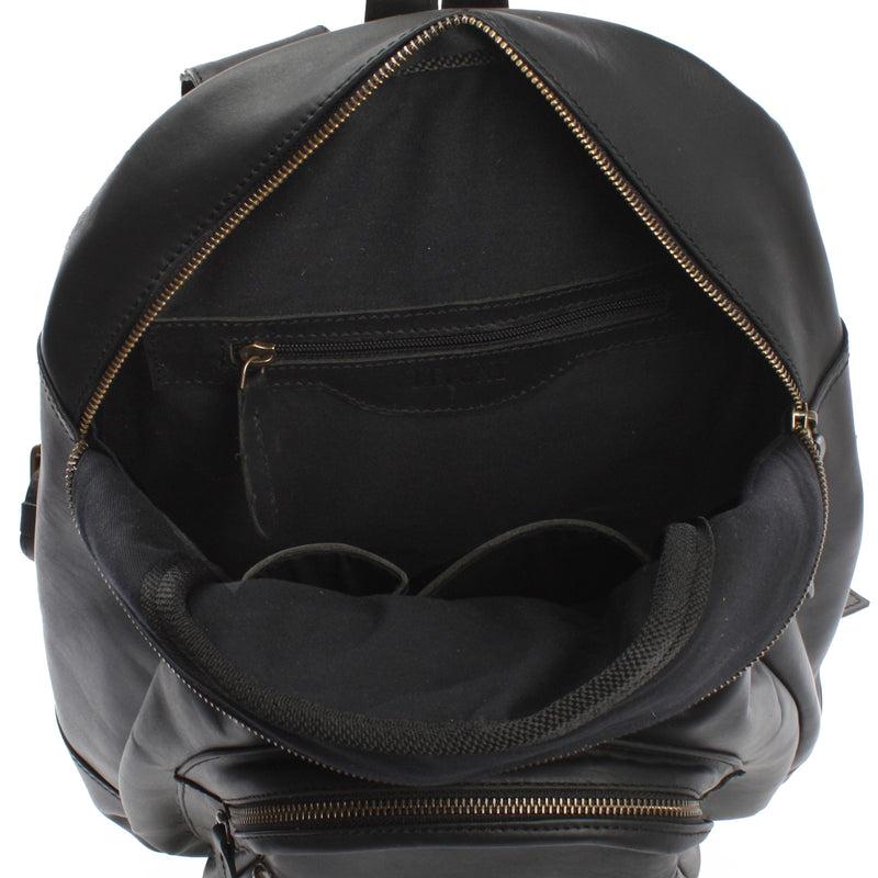 Leconi Rucksack Lederrucksack Freizeitrucksack Damen Herren Leder schwarz LE1017 Blitzangebot