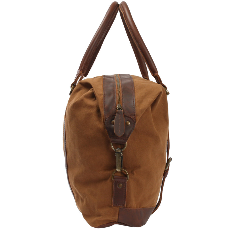 Leconi kleiner Weekender Shopper Damen Herren Leder Canvas cognac LE2006 Große Rabatte