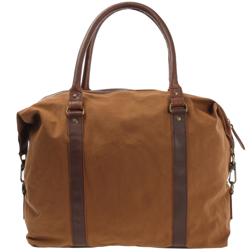 Leconi kleiner Weekender Shopper Damen Herren Leder Canvas cognac LE2006 Große Rabatte