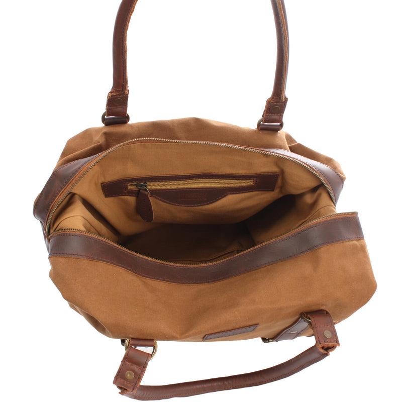 Leconi kleiner Weekender Shopper Damen Herren Leder Canvas cognac LE2006 Große Rabatte