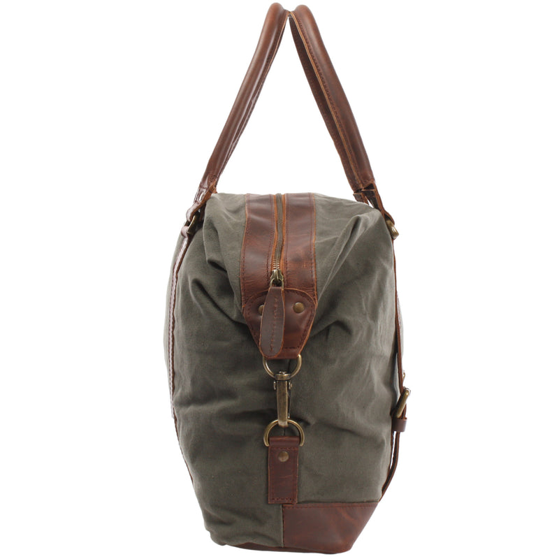 Leconi kleiner Weekender Shopper Damen Herren Leder Canvas grün LE2006 Neuheiten