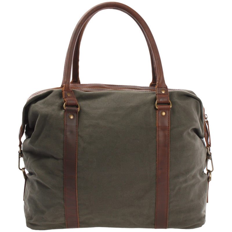 Leconi kleiner Weekender Shopper Damen Herren Leder Canvas grün LE2006 Neuheiten