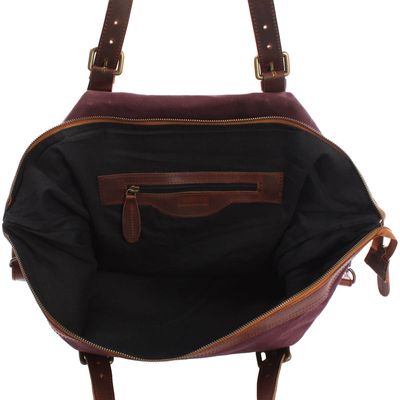 Leconi Weekender Reisetasche Shopper Damen Herren Leder Canvas bordeaux LE2013 Bestseller