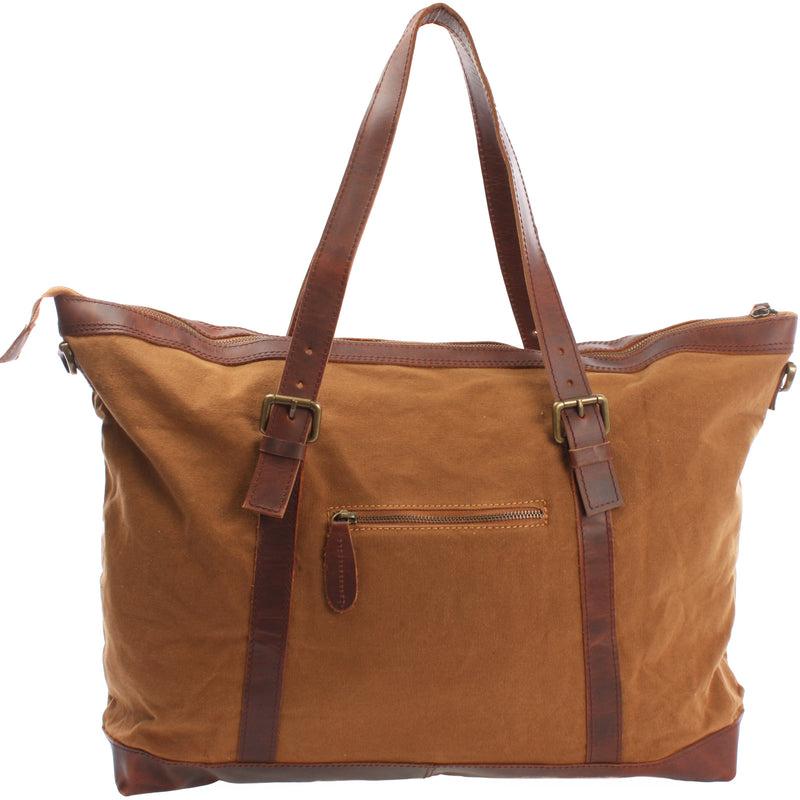 Leconi Weekender Reisetasche Shopper Damen Herren Leder Canvas cognac LE2013 Saisonale Angebote