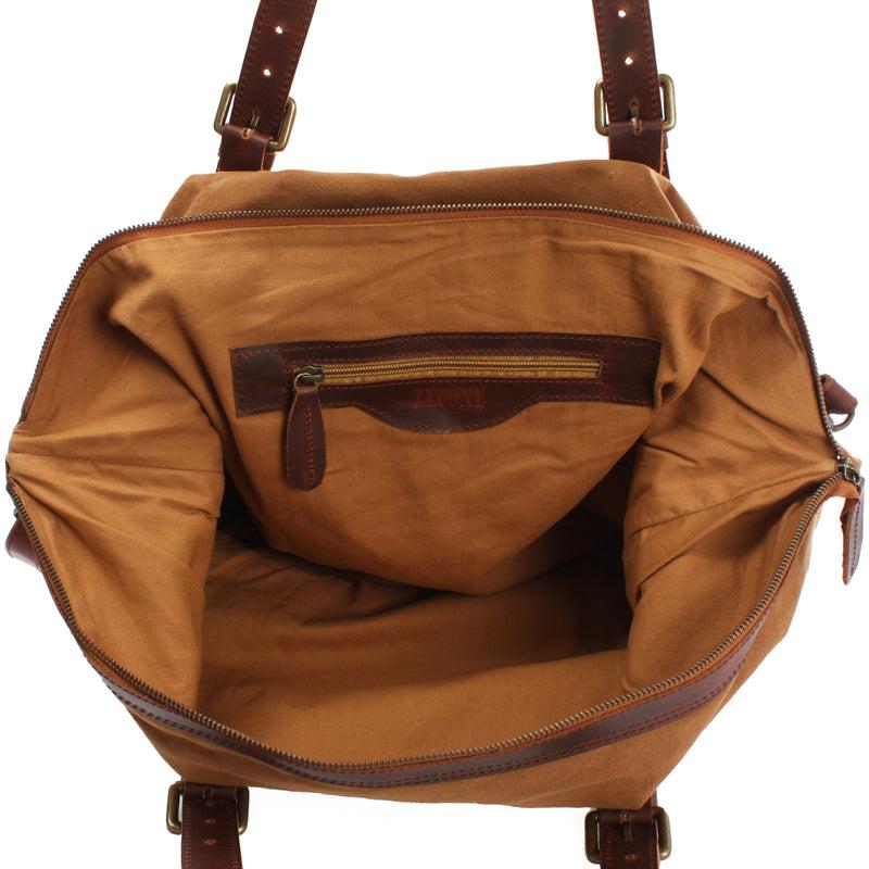 Leconi Weekender Reisetasche Shopper Damen Herren Leder Canvas cognac LE2013 Saisonale Angebote