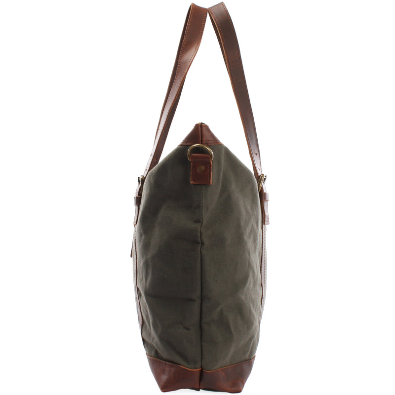Leconi Weekender Reisetasche Shopper Damen Herren Leder Canvas grün LE2013 Räumungsverkauf