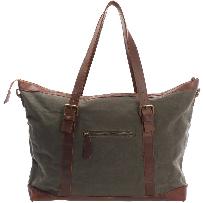 Leconi Weekender Reisetasche Shopper Damen Herren Leder Canvas grün LE2013 Räumungsverkauf