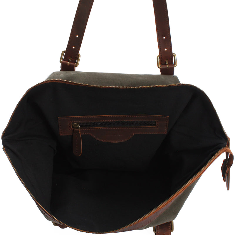 Leconi Weekender Reisetasche Shopper Damen Herren Leder Canvas grün LE2013 Räumungsverkauf