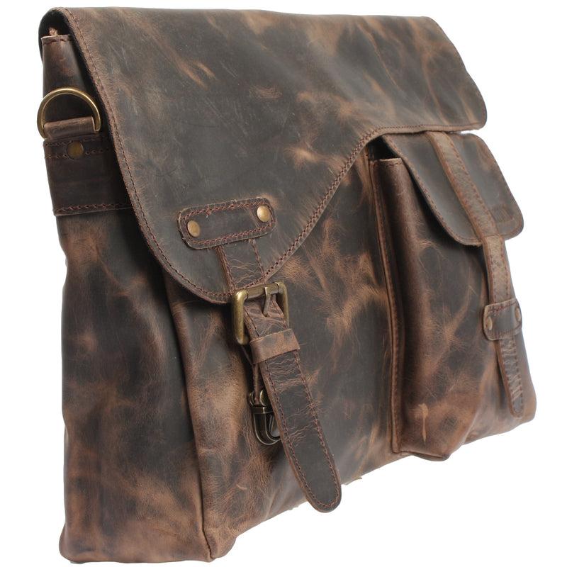Leconi Messenger Bag Collegetasche DIN A4 Kuriertasche Leder schlamm LE3032 Kauf eins, bekomm eins gratis