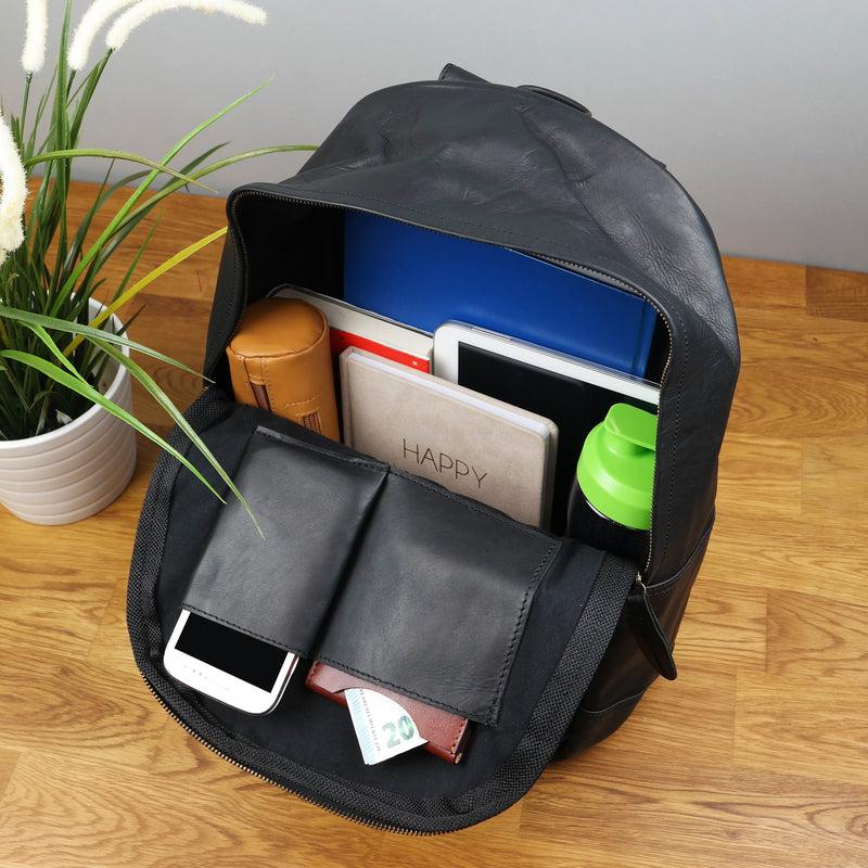 Leconi Rucksack Lederrucksack Freizeitrucksack Damen Herren Leder schwarz LE1009 Tägliche Deals