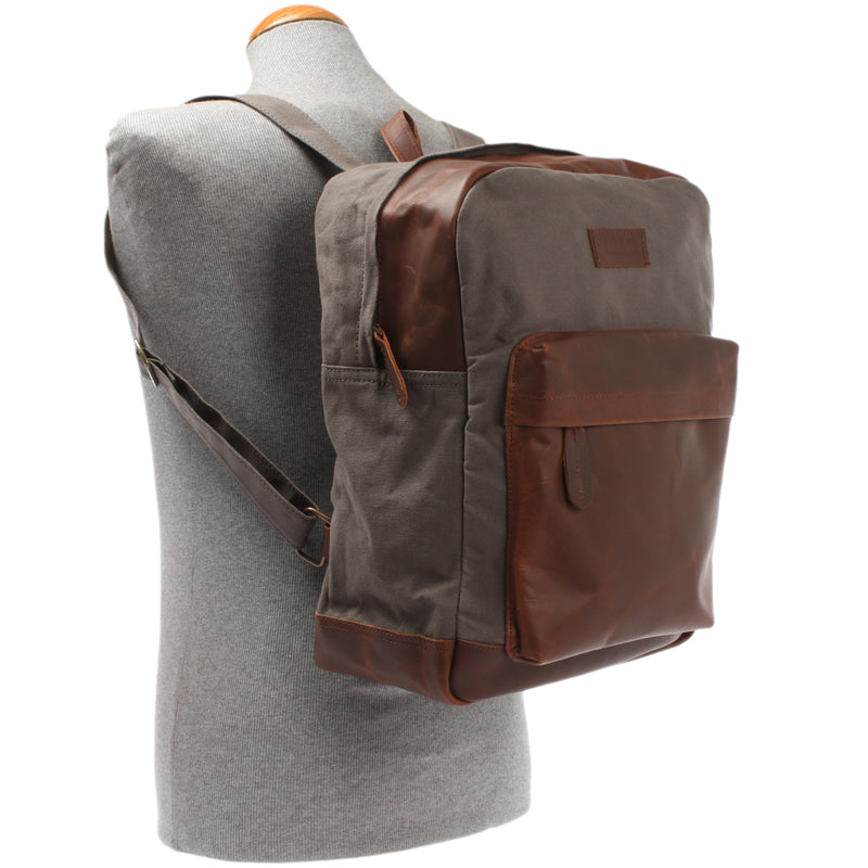 Leconi Lederrucksack Freizeitrucksack Rucksack Leder Canvas grau LE1015 Sonderangebote