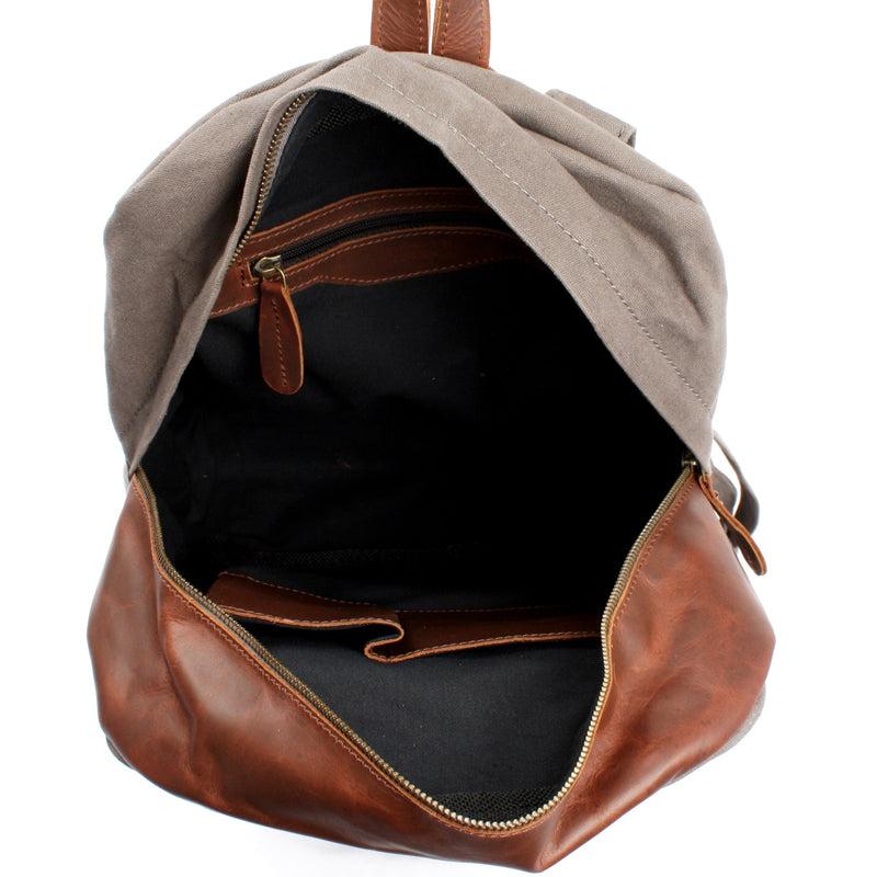 Leconi Lederrucksack Freizeitrucksack Rucksack Leder Canvas grau LE1015 Sonderangebote
