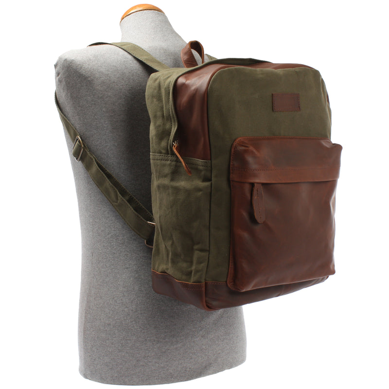 Leconi Freizeitrucksack Lederrucksack Sportrucksack Leder Canvas grün LE1015 Riesige Ersparnisse