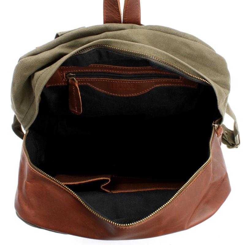 Leconi Freizeitrucksack Lederrucksack Sportrucksack Leder Canvas grün LE1015 Riesige Ersparnisse