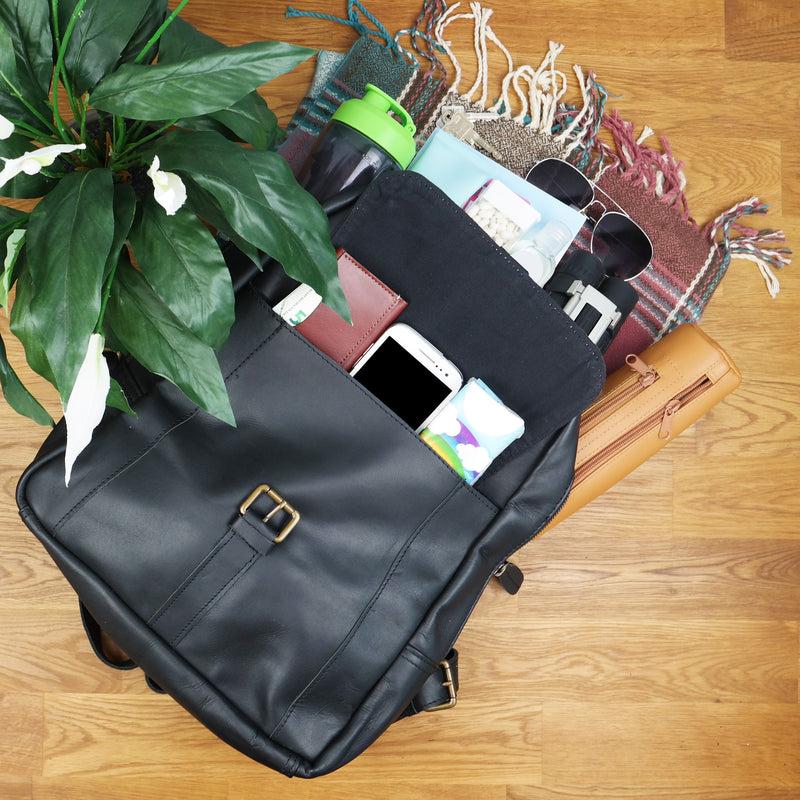 Leconi Rucksack Lederrucksack Freizeitrucksack Damen Herren Leder schwarz LE1016 VIP-Rabatte
