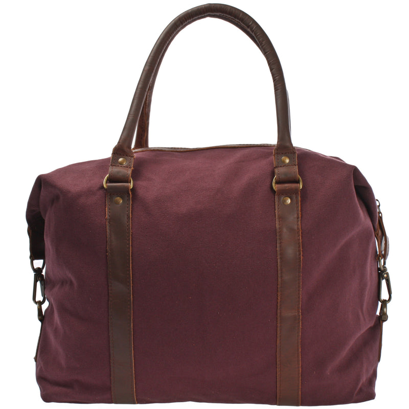 Leconi kleiner Weekender Shopper Damen Herren Leder Canvas bordeaux LE2006 Super Sparpreis