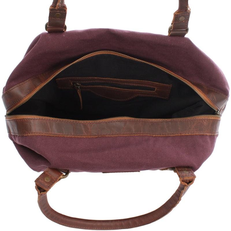 Leconi kleiner Weekender Shopper Damen Herren Leder Canvas bordeaux LE2006 Super Sparpreis
