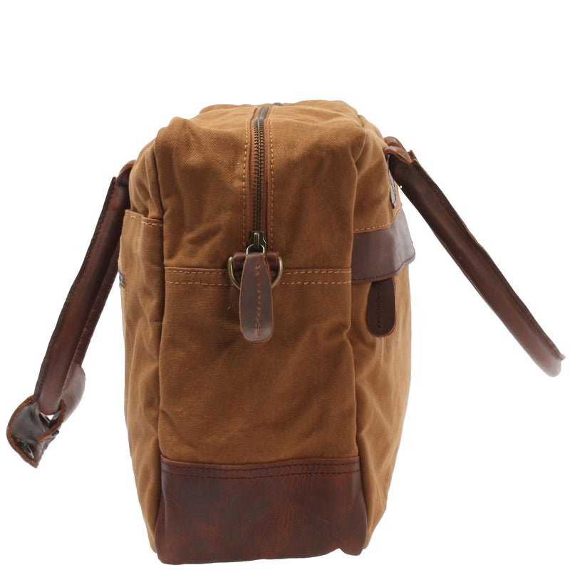 Leconi Handgepäck Arbeitstasche Damen Herren Leder Canvas cognac LE2007 Wochenangebot