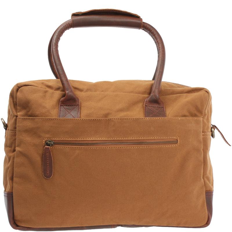 Leconi Handgepäck Arbeitstasche Damen Herren Leder Canvas cognac LE2007 Wochenangebot