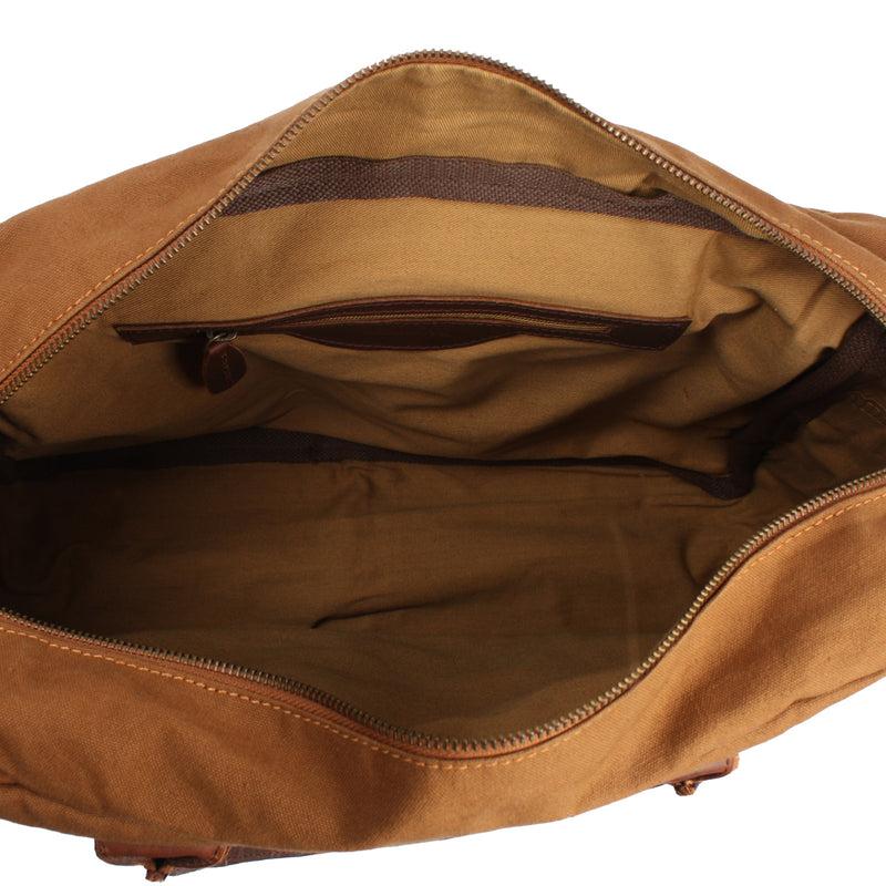 Leconi Handgepäck Arbeitstasche Damen Herren Leder Canvas cognac LE2007 Wochenangebot