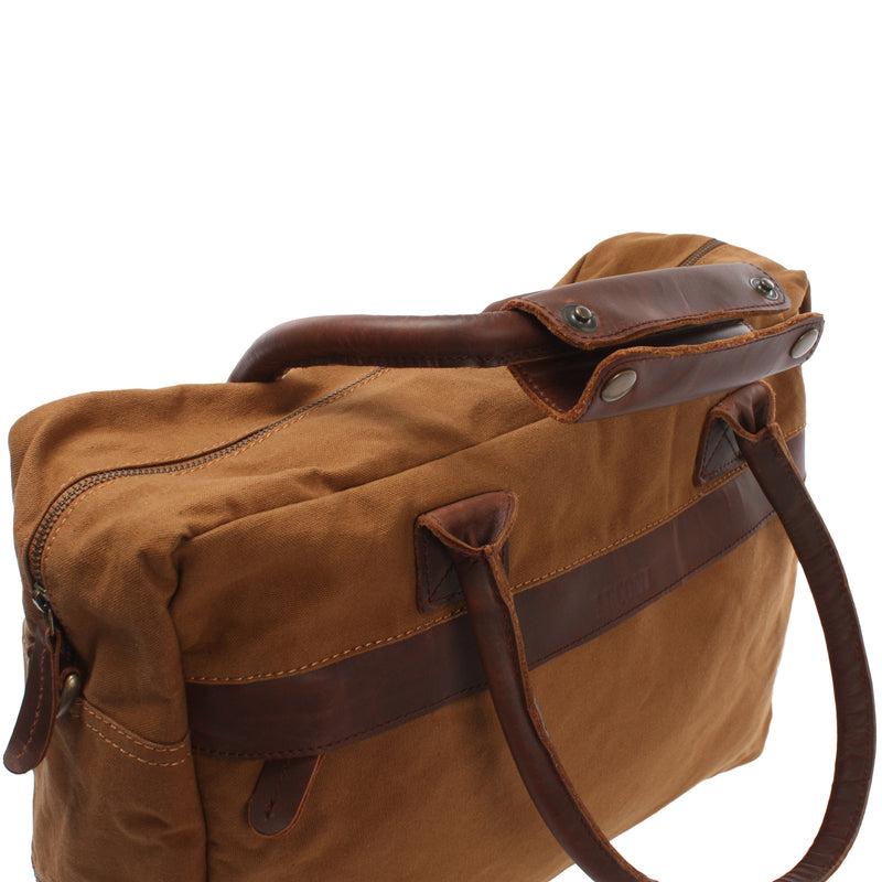Leconi Handgepäck Arbeitstasche Damen Herren Leder Canvas cognac LE2007 Wochenangebot