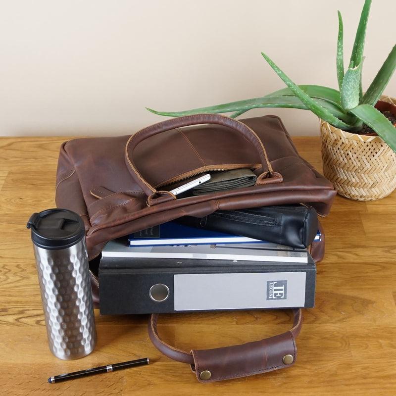 Leconi Handgepäck Arbeitstasche Ledertasche Damen Herren Leder braun LE2007 Kostenlose Rückgabe