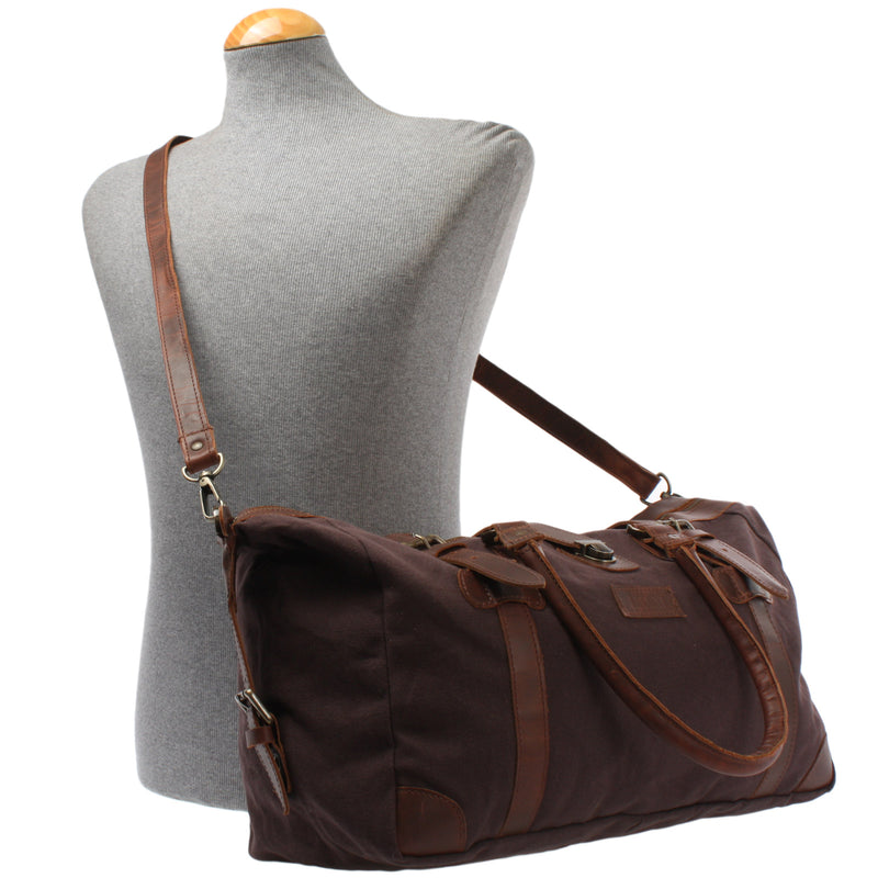 Leconi kleiner Weekender Handgepäck Damen Herren Leder Canvas mokka LE2008 Begrenzte Freigabe
