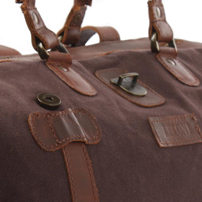 Leconi kleiner Weekender Handgepäck Damen Herren Leder Canvas mokka LE2008 Begrenzte Freigabe