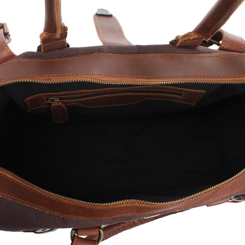 Leconi kleiner Weekender Handgepäck Damen Herren Leder Canvas mokka LE2008 Begrenzte Freigabe