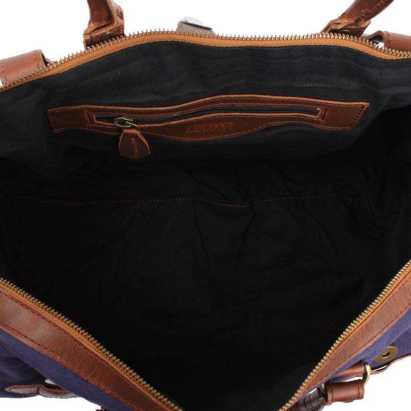 Leconi kleiner Weekender Handgepäck Damen Herren Leder Canvas navy LE2008 Letzte 3 Tage