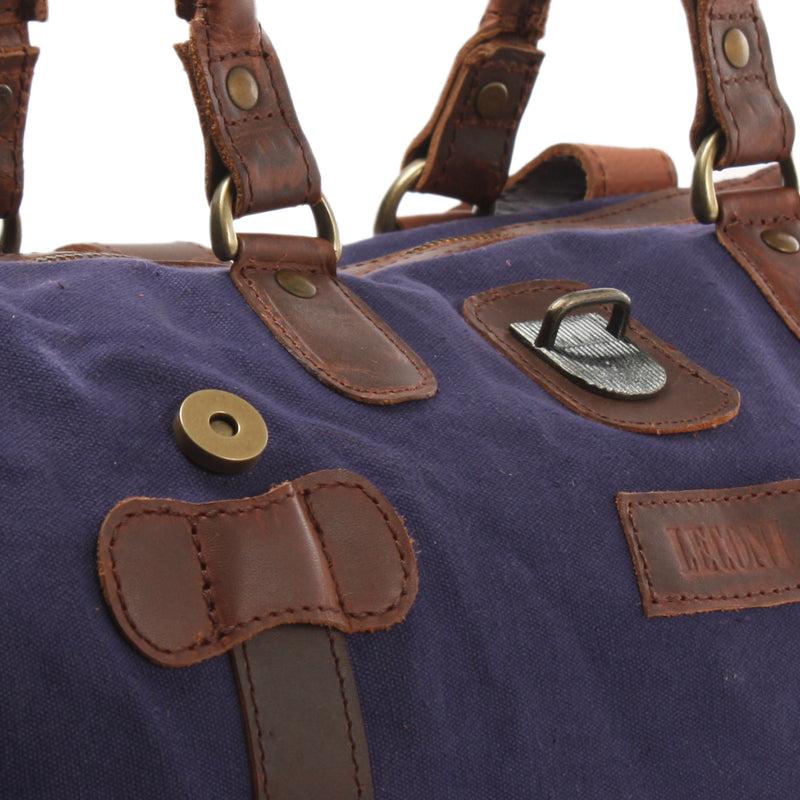 Leconi kleiner Weekender Handgepäck Damen Herren Leder Canvas navy LE2008 Letzte 3 Tage