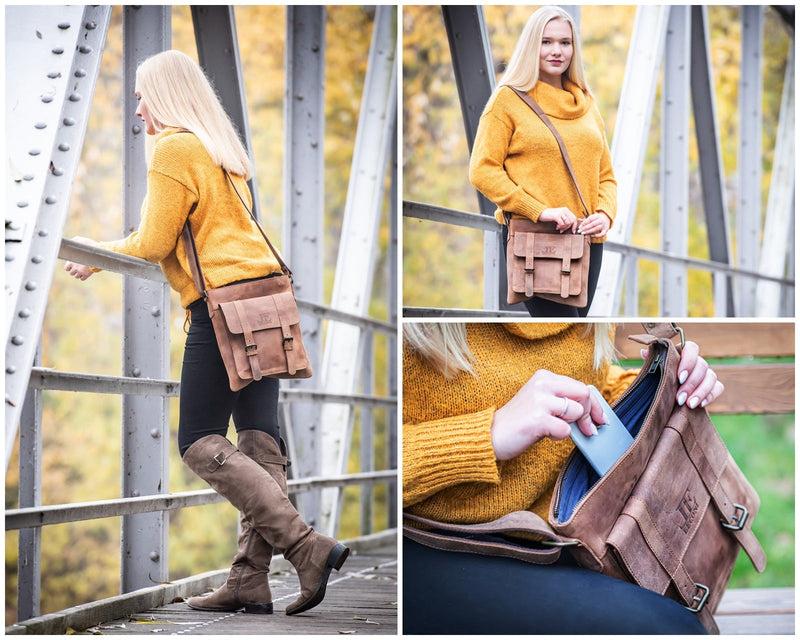 Leconi mittelgroße Umhängetasche Ledertasche Damen Herren Vintage Leder braun LE3036 JETZT KAUFEN