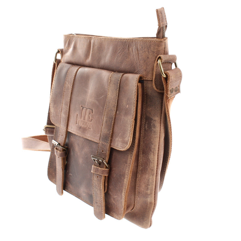Leconi mittelgroße Umhängetasche Ledertasche Damen Herren Vintage Leder braun LE3036 JETZT KAUFEN