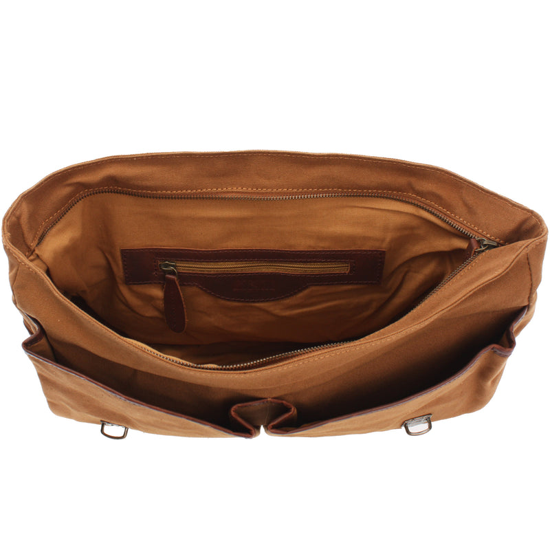 Leconi Messenger Bag Din A4 Kuriertasche Leder Canvas cognac LE3018 Letzter Tag