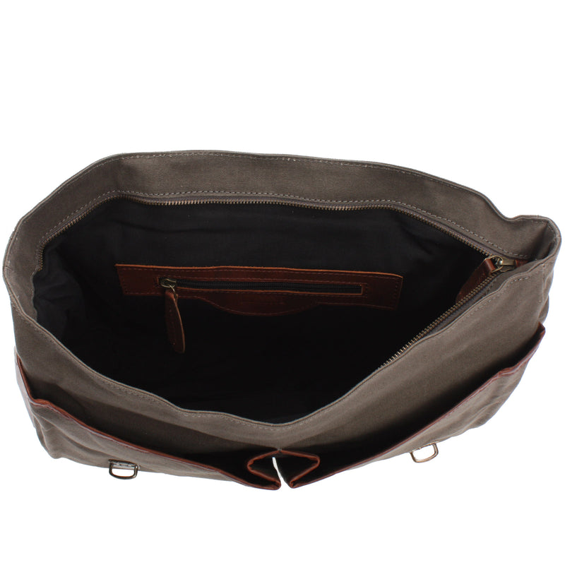 Leconi Messenger Bag Din A4 Kuriertasche Leder Canvas grau LE3018 Zeitbegrenzte Promotion