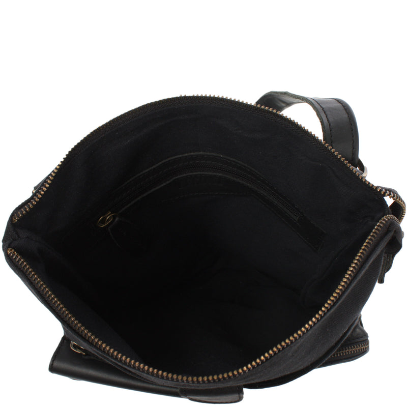 Leconi Umhängetasche Schultertasche Damen Herren Used Look Leder Canvas schwarz LE3011 Bis zu 50% Rabatt