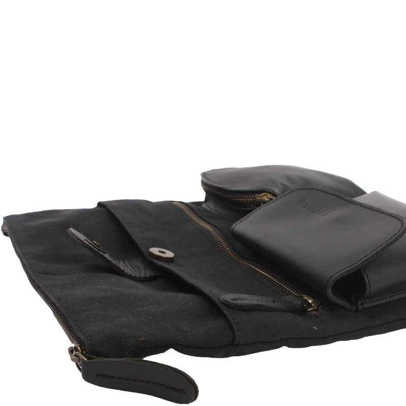 Leconi Umhängetasche Schultertasche Damen Herren Used Look Leder Canvas schwarz LE3011 Bis zu 50% Rabatt