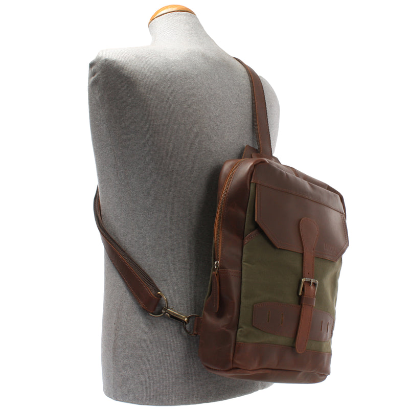 Leconi Freizeitrucksack Crossbag Rucksack Damen Herren Leder Canvas grün LE1012 Bis zu 65% Rabatt