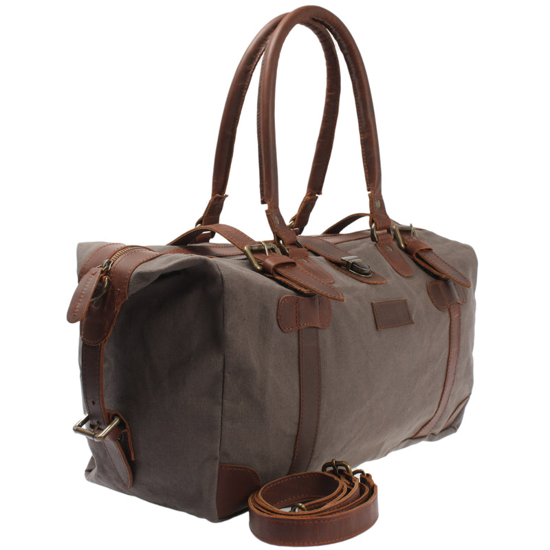 Leconi kleiner Weekender Handgepäck Damen Herren Leder Canvas grau LE2008 Nur für heute